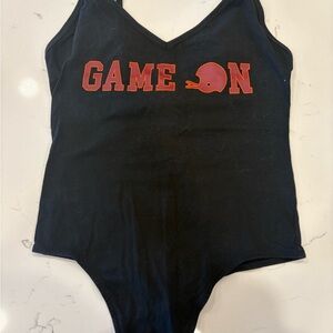 PINK Victoria's Secret Black, Maroon, and Orange Bodysuit - Game On